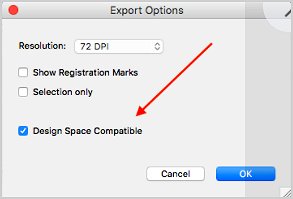 When exporting SVG files to use with a Cricut Maker or Explore, check the box 'Design Space Compatible' so that your design is ready to use when you import it into Design Space.